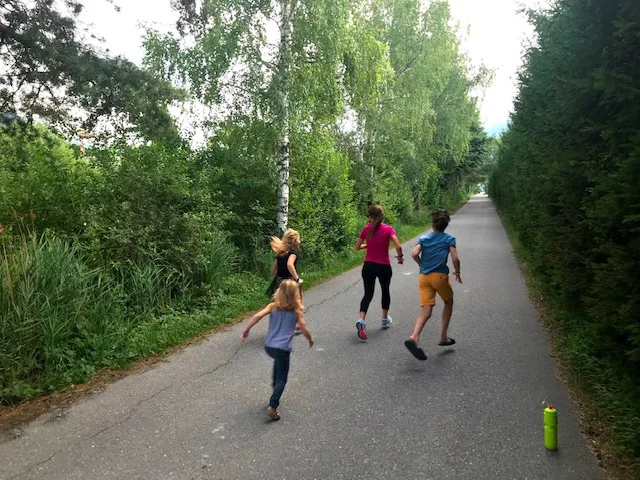 Kids running with me on the last part of my run in Leichtenstein.