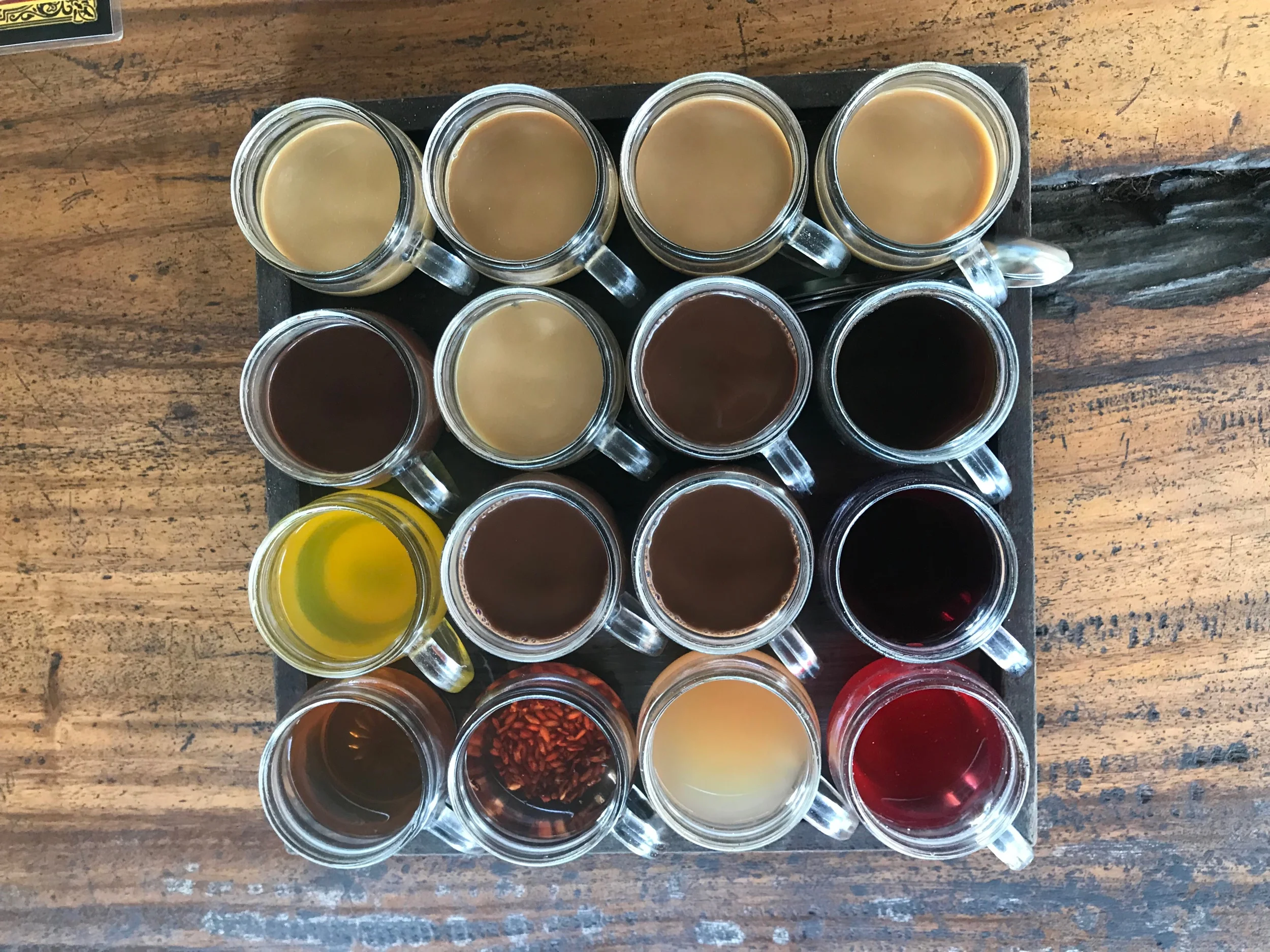 These are the different teas and coffees that we tried