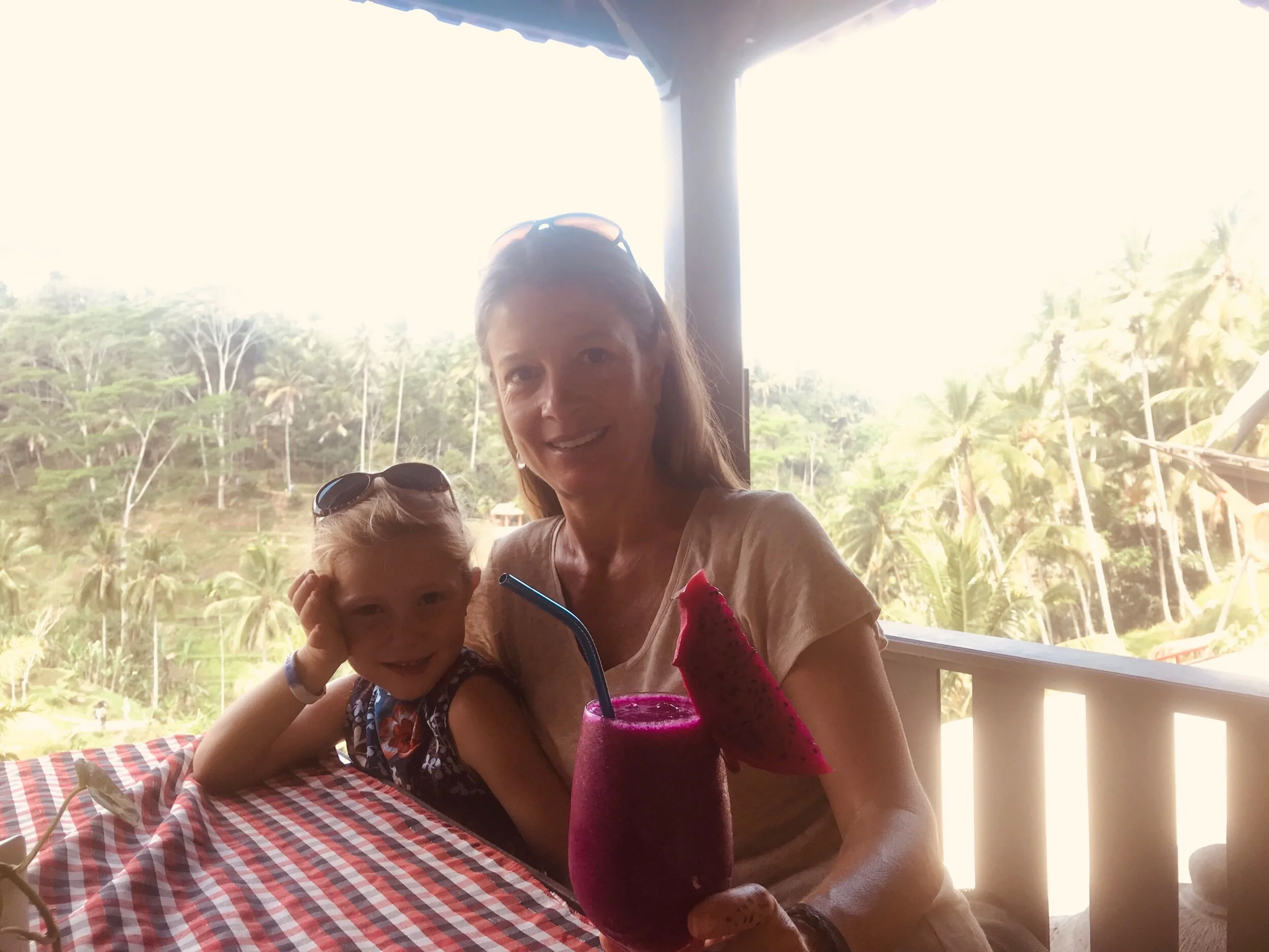 Enjoying a dragon fruit juice at Tegallalang rice fields