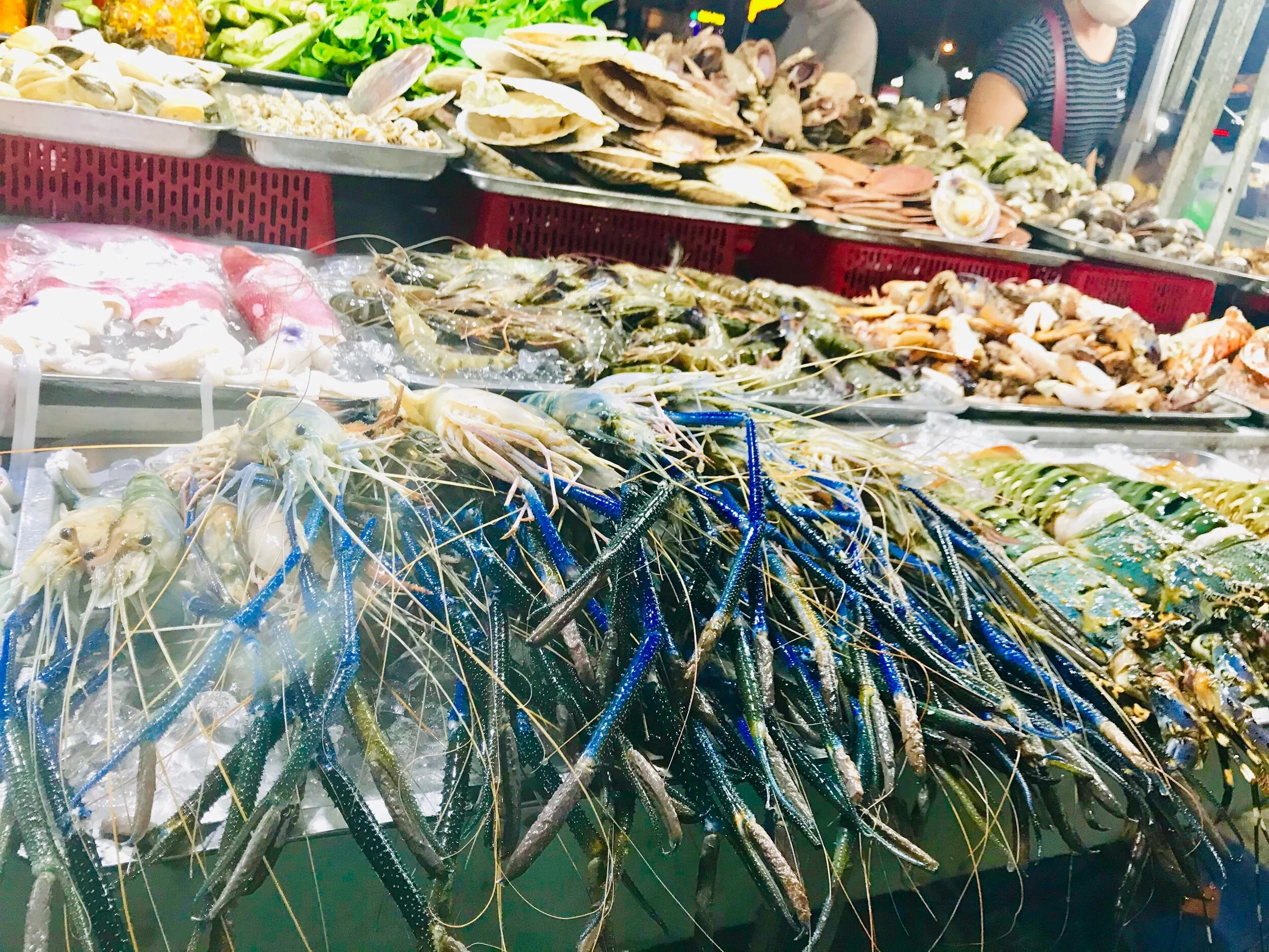 Lobsters for days at the night market in Danang! We loved the colorful claws and antennae!