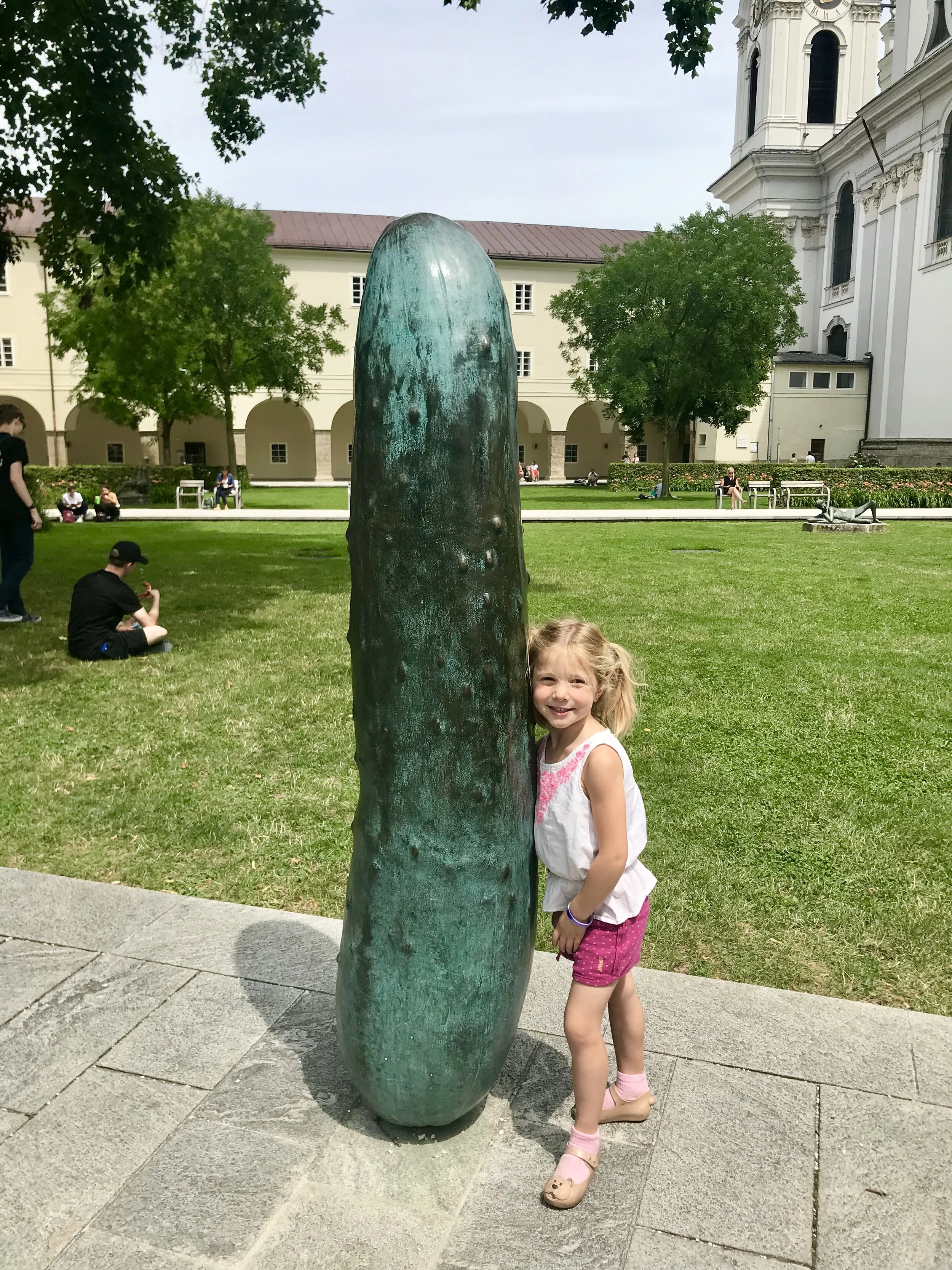 Madeline and a giant pickle