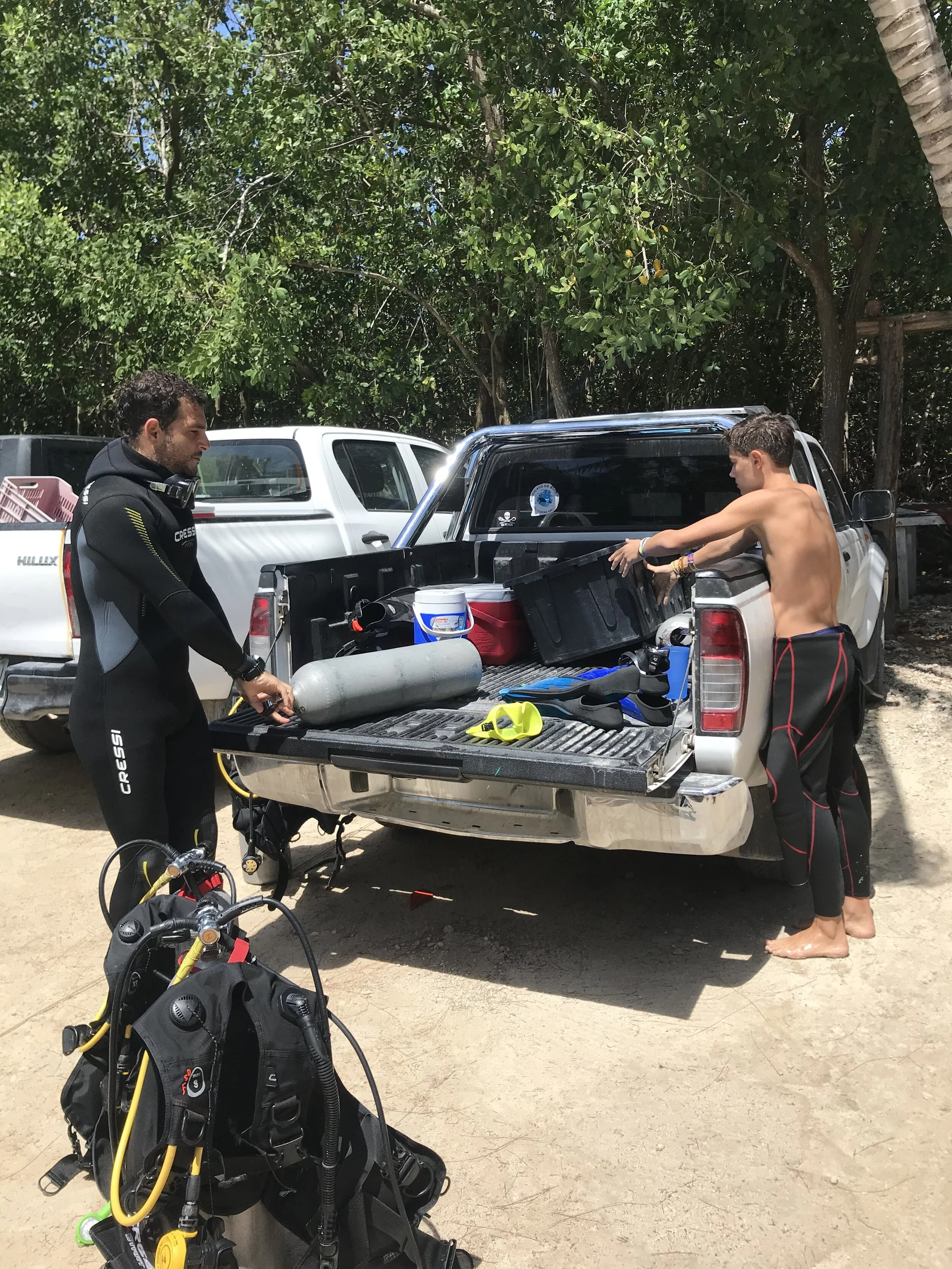 Setting up equipment is a major part of scuba