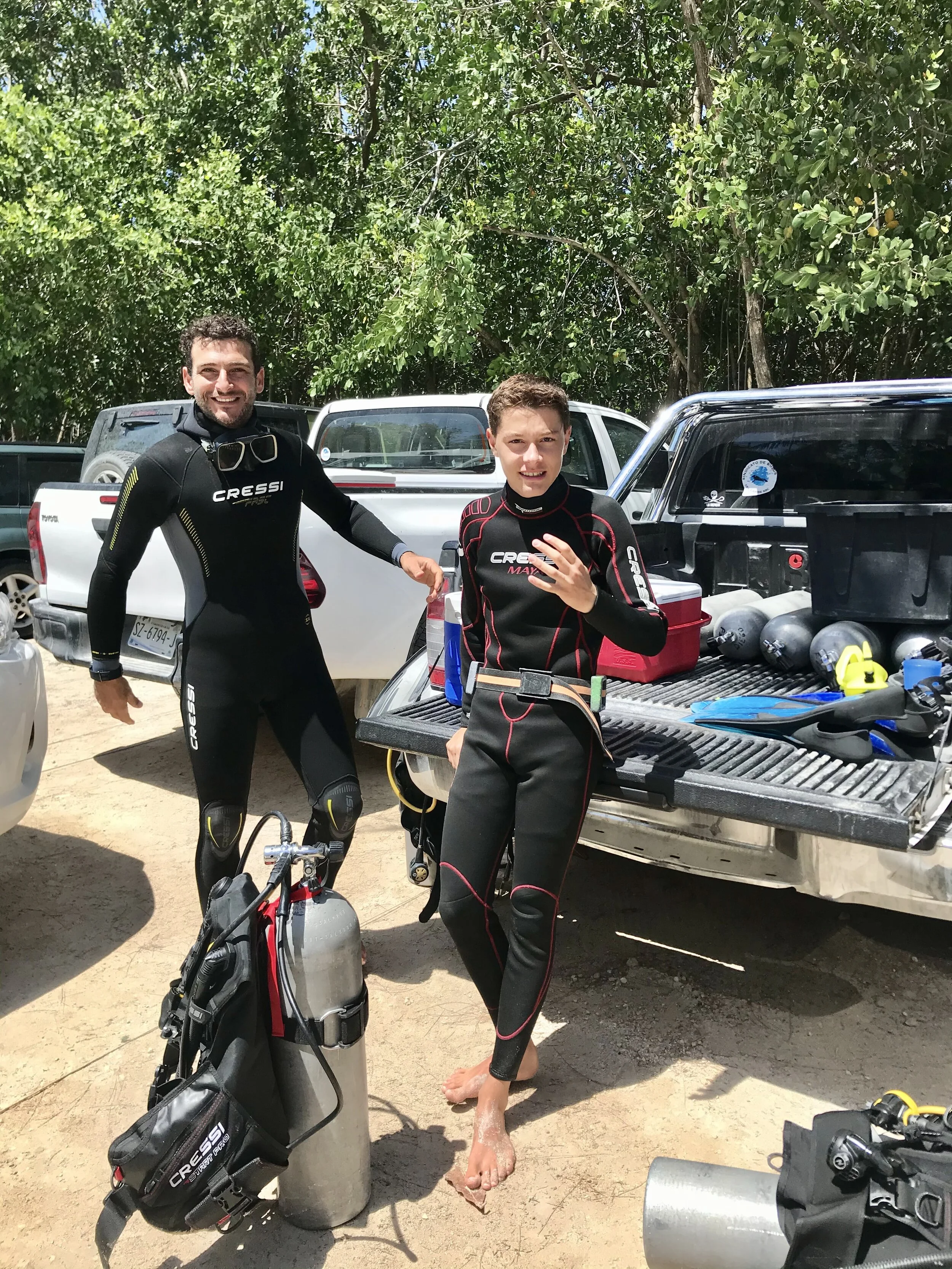 Diego and I in front of his truck. This is after our first dive